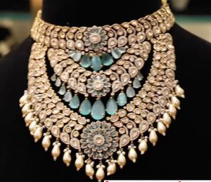 New European American Opening Collar Style Flower Design Copper Zircon 18K Gold Plated Strand Necklace Luxury Ball Dress Party - Product Image 3