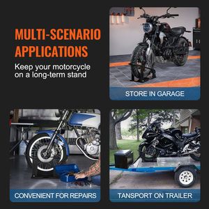 Supporto per Ruota Anteriore Moto in Acciaio Rinforzato con Capacità di 816 kg e 3 Livelli Regolabili, Culla in Gomma - Product Image 2