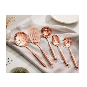 Premium <b>Copper</b> Plated Cooking Spoons Set of 5 | Heavy Duty Serving <b>Utensils</b> with Hanging Loops | Mirror Polish Metallic <b>Copper</b> - Product Image 2