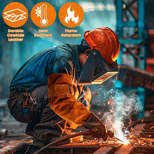 Manches de soudage en cuir de vachette véritable JNM SAFETY pour hommes, résistantes à la chaleur et aux flammes, avec trou pour le pouce, protection des mains - Product Image 2