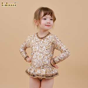 Traje de Baño Infantil DR4532 ODM de Manga Corta, 100% Algodón Ecológico, con Detalle de Bordado a Mano - Venta al Por Mayor de Babeeni - Product Image 1