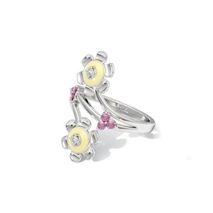 Anillo Minimalista con Diamante Natural Floral en Plata de Ley 925 con Corte Brillante y Engaste de Garras |   Anillo de Diseño con Doble Flor para Mujer - Product Image 4