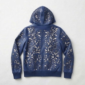 เสื้อแจ็คเก็ตหนัง PU แบบมีฮู้ด ลายดอกไม้ ปิดด้วยซิป ใส่ได้ทั้งชายและหญิง สวมใส่สบายๆ ในฤดูใบไม้ร่วง - Product Image 2