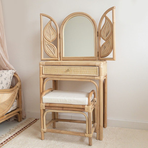 Flower design rattan dresser desk hand-crafted kid make up <b>tables</b> solid wood <b>dressing</b> <b>table</b> - Product Image 4