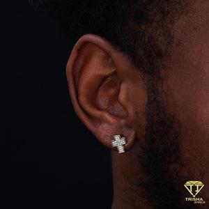 Élégantes boucles d'oreilles clous en diamant de laboratoire croisé, en argent sterling 925, bijoux étincelants et brillants - Product Image 2