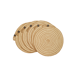 Handcrafted Braided Jute Dining Mat Set Two-Tone Spiral Oval <b>Table</b> <b>Runner</b> <b>Round</b> Placemats with Hanging Loop Wholesale - Product Image 2