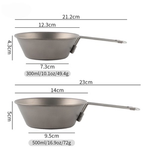 Bol de cuisson en titane pur pour l'extérieur, ustensile de camping pour faire bouillir de l'eau, fournitures de camping, poignée pliable, vaisselle portable pour pique-nique - Product Image 4