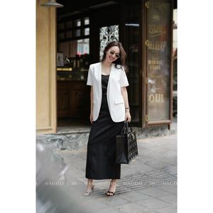 Blazer tailleur en laine à manches courtes pour femme, simple boutonnage, devant ouvert, élégant, décontracté et professionnel - Product Image 4
