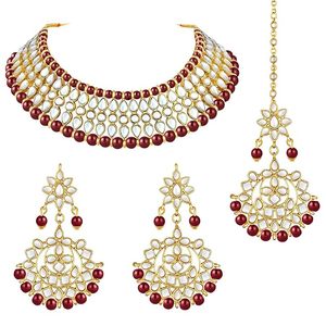 Ensemble de bijoux ethniques plaqués or pour femmes avec perles rouges et motif de fleur en cristal pour mariage ou fête - Product Image 1
