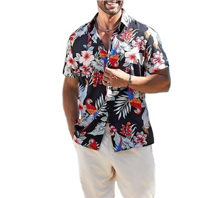 Chemise décontractée à manches courtes pour homme, style hawaïen, unie, automne, boutonnage simple, en flanelle écologique infroissable, coton/polyester - Product Image 2