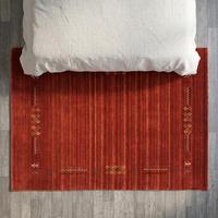 Tapis en laine noué à la main rouge rouille moderne avec motif géométrique tribal, tapis fait main pour salon et décoration intérieure