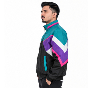Chaqueta Cortavientos Retro para Hombre con Bloques de Color, Chaqueta Deportiva con Cuello Alto y Cremallera Completa, Ligera, para Correr y Entrenar al Aire Libre - Product Image 3