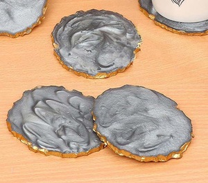 High Quality Eco-Friendly Modern Resin Oval <b>Coaster</b> Mats Pads <b>Green</b> Gold Leaf Design 400mm Diameter 5mm Thick Home Wedding Cafe - Product Image 6