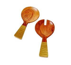 Ensemble de serveurs à salade courts en bois, article unique, écologique, passe au lave-vaisselle, ustensiles à salade, cuisine à domicile, fabriqué en Inde - Product Image 1