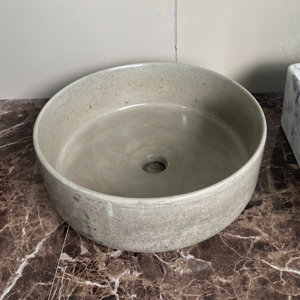 Round Travertine Vessel <b>Sink</b> Painted Finish Eco-Friendly Water Resistant Minimalist Design Counter Installation Bathroom Basin - Product Image 2