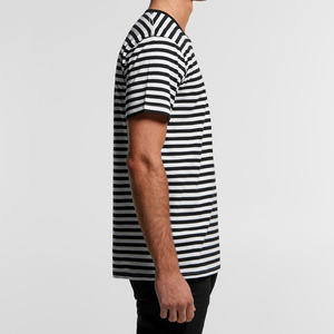 Custom 200 GSM Jersey black and white <b>Stripe</b> Knit <b>T</b> <b>Shirt</b> <b>Men</b> Plus Size Crew Neck Breathable Streetwear Apparel OEM Manufacturer - Product Image 3
