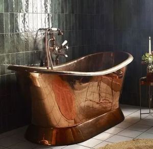 Bañera Ovalada de Cobre Independiente, Bañera de Cobre Vintage para Baño, Hotel, Villa - Product Image 1
