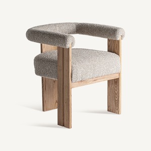 Silla de Comedor de Lujo con Tapizado Bouclé y Estructura de Madera Sólida, Sillón Moderno Nórdico Tapizado para Cafetería, Restaurante, Hotel y Hogar - Product Image 1