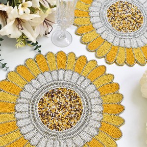 Handmade Beaded Sunflower Placemat Luxury Table Decor <b>Mat</b> Decorative Dining Table Setting Custom Bead Embroidery Charger <b>Plate</b> - Product Image 4