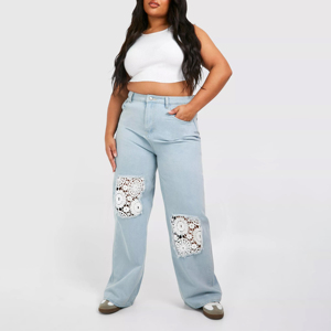 2026 High Waist Wide Leg Denim <b>Pants</b> With <b>Sequin</b> Embroidery Full Length Stonewashed Blue Women's Jeans - Product Image 2