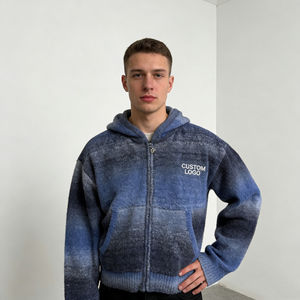 Sudadera con Capucha para Hombre, Moderna, Azul Gris Degradado, Tejido Texturizado, Personalizada con Estampado, 100% Algodón, Informal de Invierno, con Bolsillos - Product Image 3