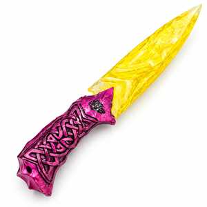 Daga de cristal amarillo hecha a mano con mango morado – Cuchillo decorativo de fantasía y regalo único - Product Image 3