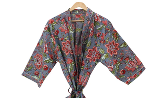 Bata Kimono con Estampado de Dibujos Animados para Mujer, 100% Algodón Tejido, Suave y Transpirable, Camisón de Verano Hecho a Mano, Cuello en V, Cintura Elástica, Largo Completo - Product Image 5