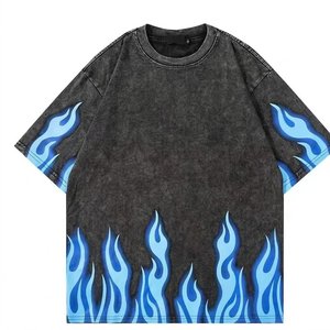 Camisetas de hombre al por mayor con logo personalizado, estilo flameado, lavado ácido, corte holgado, hombros caídos, algodón grueso, estilo oversize, streetwear - Product Image 1