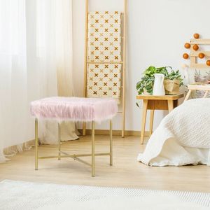 Repose-pieds luxueux recouvert de fausse fourrure avec base en métal doré, ottoman et tabourets - Product Image 3
