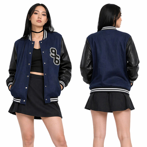Veste universitaire pour femme bleu marine et noir, style classique Letterman, veste de baseball boutonnée, style universitaire, streetwear décontracté, vêtement d'extérieur - Product Image 2