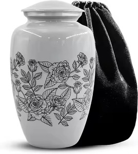 Grande urne funéraire en aluminium blanc avec motif d'aigle chauve et drapeau américain, urne personnalisée pour cendres d'adultes et sac en velours - Product Image 3