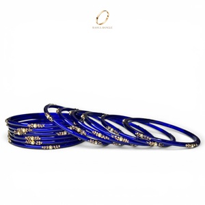 Bracelets en verre goutte de pluie cachemiri bleus tendance, bijoux indiens les plus vendus, plaqués or, cristaux, pour mariage et occasions festives, vente en gros - Product Image 4
