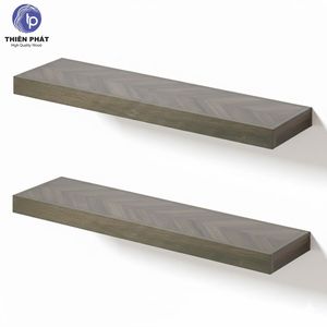 Juego de 2 Estantes Flotantes de Madera de Acacia Chevron con Acabado Mocha para Decoración del Hogar - Product Image 1