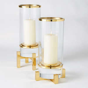 Cylinder Candle Holder Set With Clear Glass And Gold Metal Base For Home Decoration Drawing Room Decor Candle Holder - Product Image 1