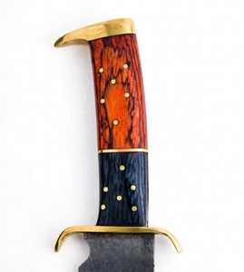 Couteau Bowie de survie d'extérieur à lame fixe en acier Damas à haute teneur en carbone, fait main, DIY, OEM, avec manche en bois dur bicolore et garde en laiton - Product Image 3