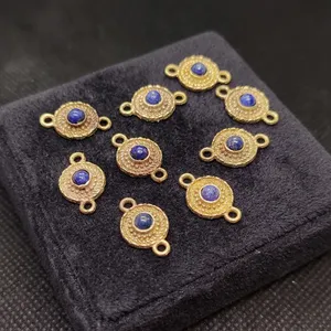 <b>Lapis</b> <b>Lazuli</b> Brass Charm Natural Stone Brass <b>Pendant</b> Charm for Handmade Jewelry - Product Image 3