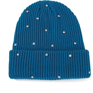 Custom Logo Black Rhinestone Beanie Hat Ribbed Knit Winter <b>Cap</b> Women <b>Men</b> Soft Stretch Warm Streetwear Hat - Product Image 1