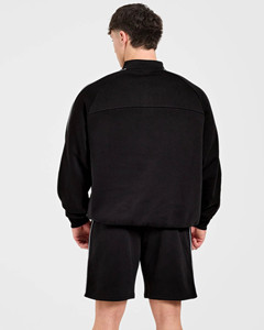 Wholesale OEM Custom <b>Black</b> High Neck <b>Men's</b> Half Zip Piping Hoodie Cotton Blended Breathable Tracksuit Streetwear Hoodie For <b>Men</b> - Product Image 4