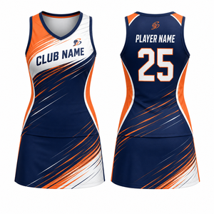 Uniforme de Netball Personalizado MEGAMAPLE para Mujer, Sin Mangas, IMA-NBU-009, Azul y Naranja, Impresión por Sublimación, Vestido Transpirable de Poliéster, Talla XS - Product Image 1