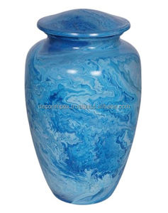 Urna de cremación de metal decorativa antigua Premium con acabado azul Urna conmemorativa Durable con diseño pulido a precio al por mayor - Product Image 1