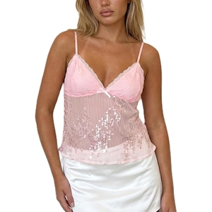 Y2K <b>Sequin</b> Cami <b>Top</b> Sexy Solid Color Sheer See Through <b>Backless</b> Crop Tank <b>Top</b> Summer Sparkly Flowy Camisole - Product Image 3