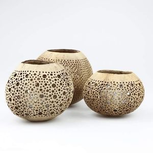 Eco Friendly Rustic Carved <b>Coconut</b> Shell Tealight Holder Handmade Hollow Out <b>Candle</b> Lantern Art Home Spa Table Decoration - Product Image 2