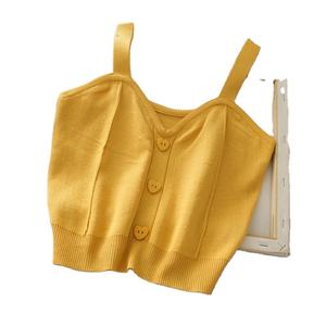 Tops cortos de punto para mujer Y2K, bonitos botones con cuello en V, sin mangas, con tirantes, Tops cortos sexis para mujer, verano 2025 - Product Image 1
