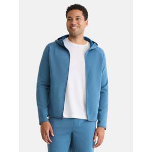 Men's Blue Hooded <b>Zip</b>-<b>Up</b> Fleece <b>Jacket</b> Regular Fit Casual Autumn Wear For Men - Product Image 4