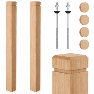 Poste de Escalera Cuadrado de Madera Maciza con Anclajes Metálicos y Tapas de Madera para Instalación de Escaleras - Product Image 2