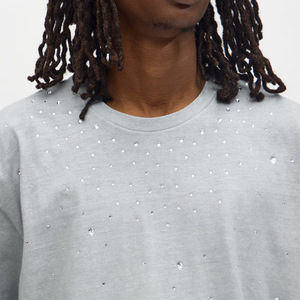 Custom Rhinestone Embellished Oversized Shiny T-<b>shirt</b> Drop Shoulder Premium Cotton Streetwear High GSM <b>Y2K</b> Fashion Men's <b>shirts</b> - Product Image 2