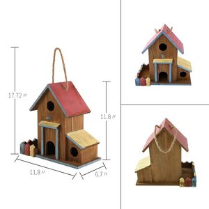 Mangeoire à oiseaux en bois avec grande maison à oiseaux peinte pour l'extérieur et l'intérieur, décoration naturelle suspendue pour oiseaux - Product Image 4