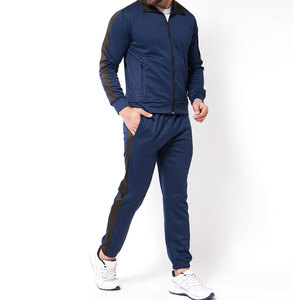 Survêtement bleu marine pour homme, manches longues, couleur unie, design sportif, matière respirante en polyester et coton, vêtement d'automne, coupe classique - Product Image 1