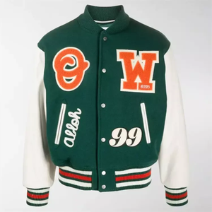 Veste universitaire noire pour homme, design avec patch brodé, style preppy, vêtement d'automne, coupe classique, col rabattu, matière PU - Product Image 4