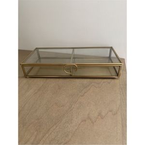 Custom Vintage Brass Edge Clear Glass TerrariumBox Multipurpose Geometric Display Container With Hinged Lid For Wedding Ring <b>Box</b> - Product Image 1